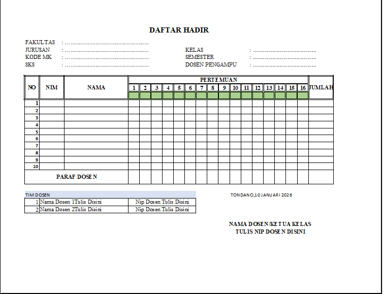 4 Contoh Format Absensi Kampus